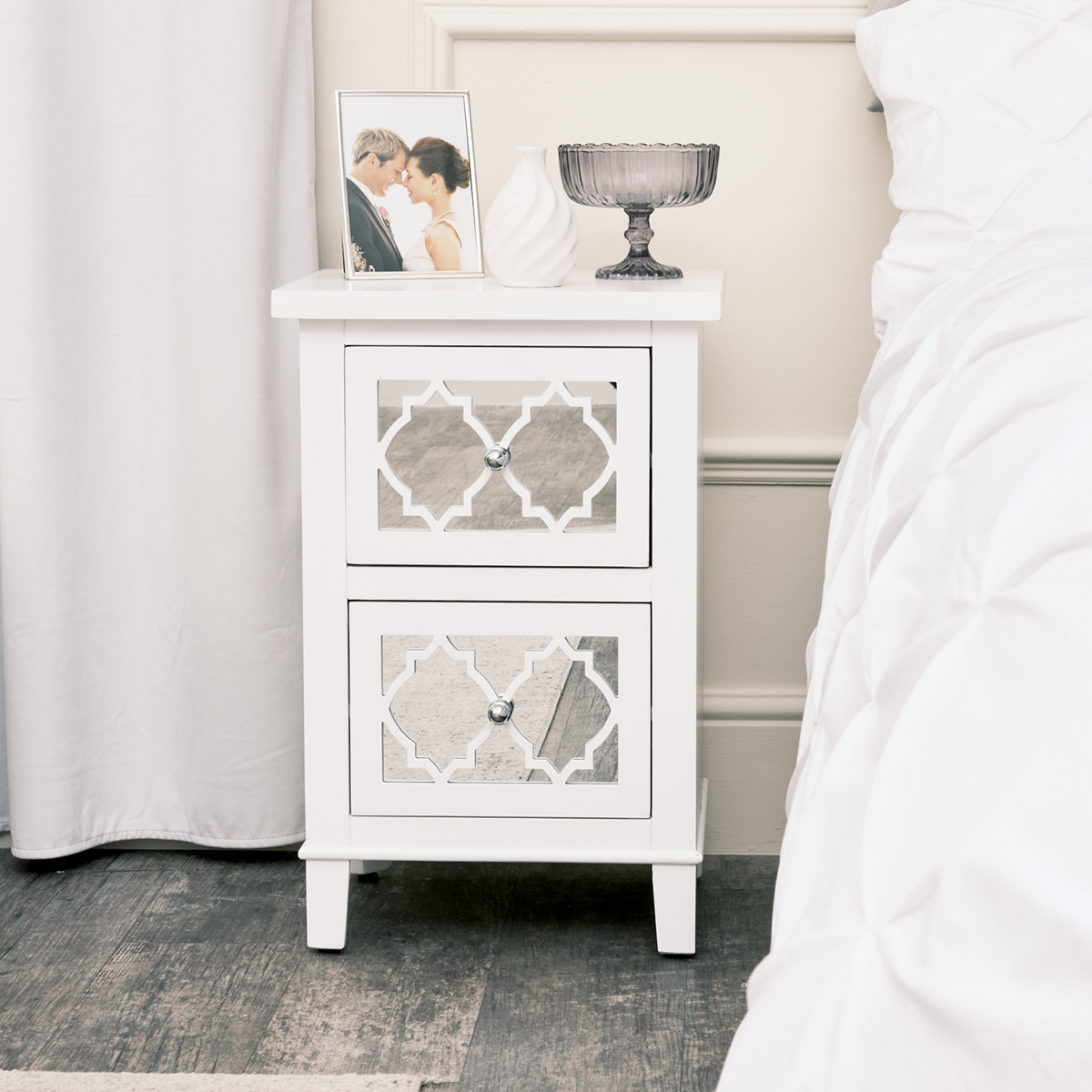 White Mirrored Bedside Table Sabrina White Range