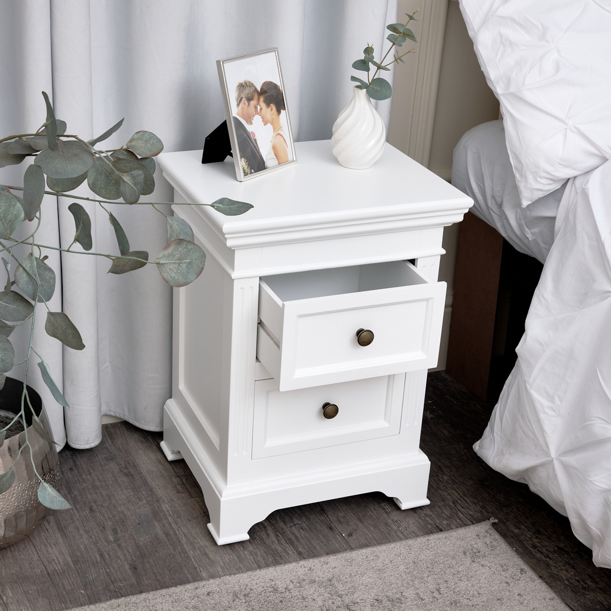 White Two Drawer Bedside Table Daventry White Range