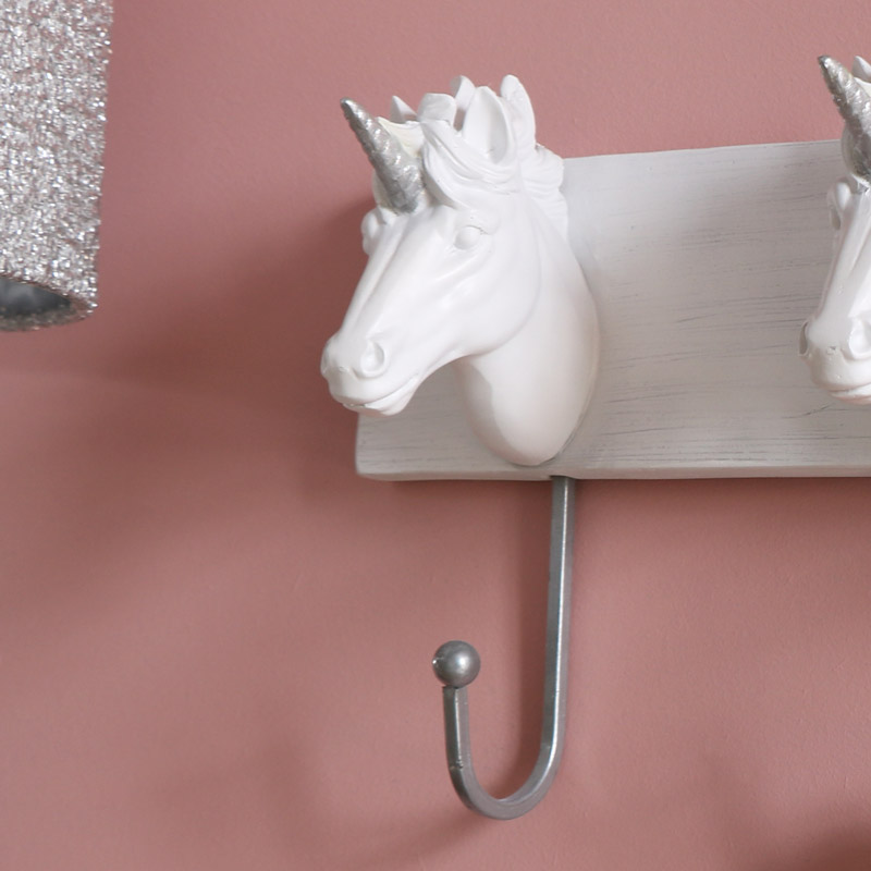 White Unicorn Triple Coat Hooks