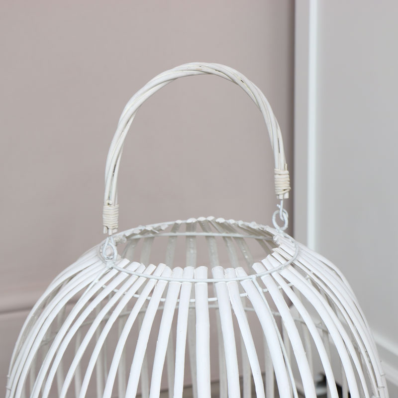 White Wicker Round Candle Lantern 