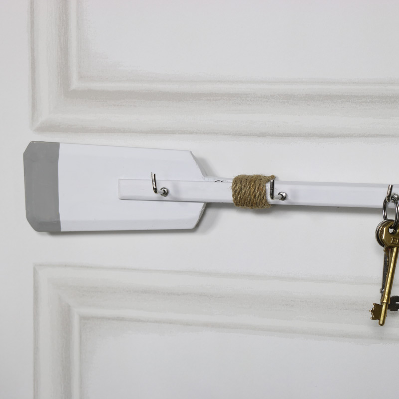 White Wooden Oar Coat/Key Hooks