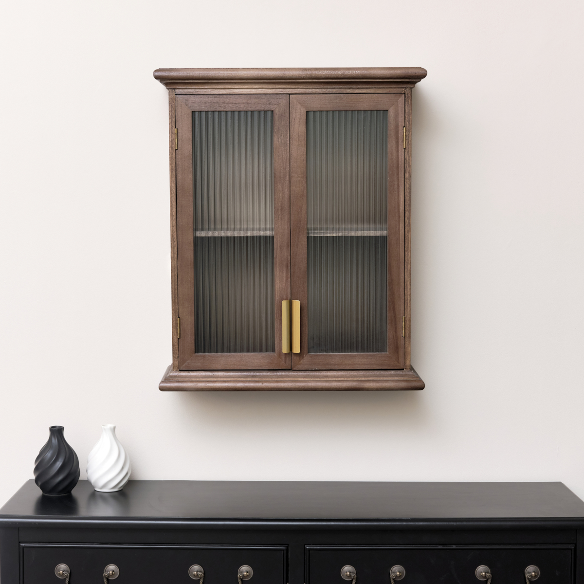 Wooden Reeded Glass Wall Cabinet