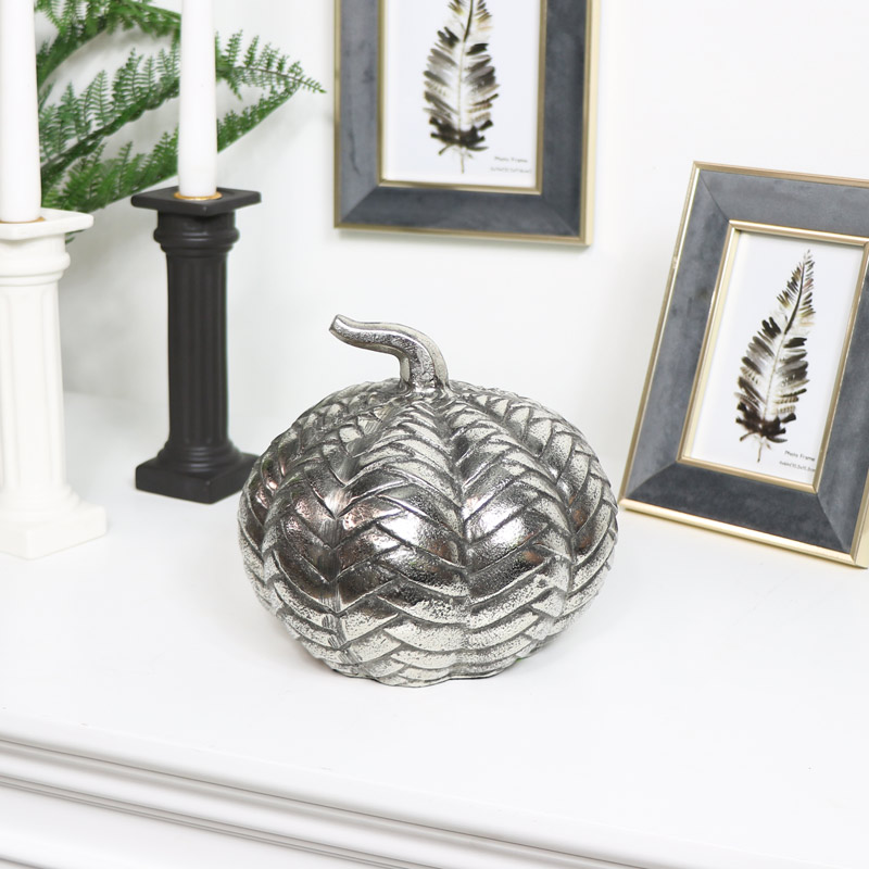 Silver Distressed Metal Pumpkin Ornament 