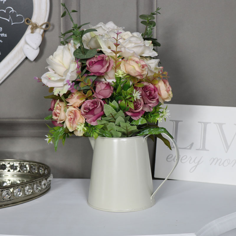 Artificial Rose Arrangement in Cream Jug