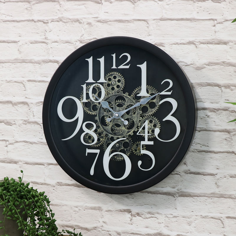 Black Wall Mounted Gear Style Clock 