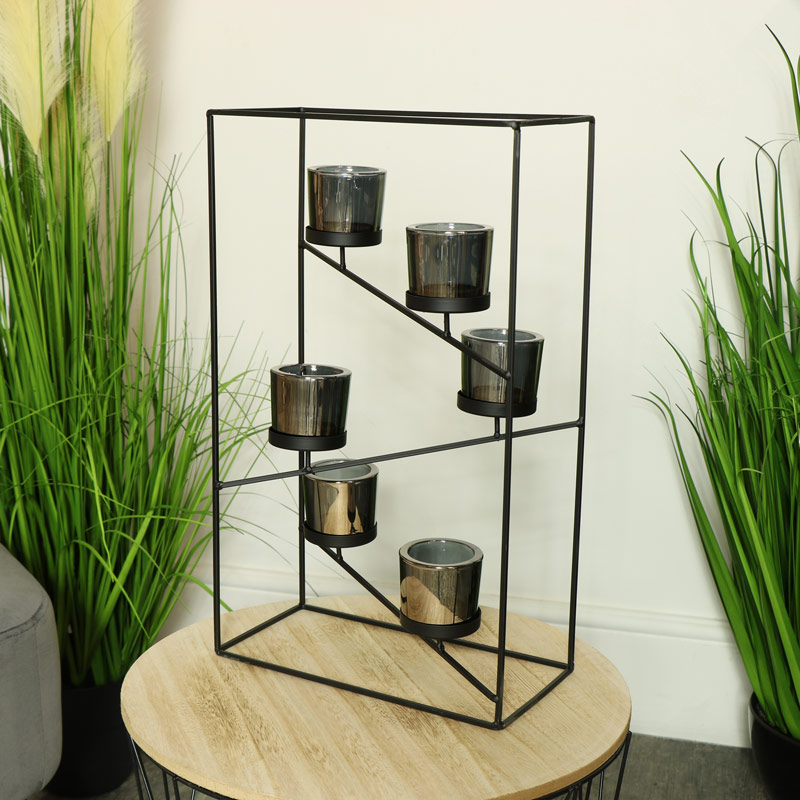 Black Wire Metal Framed Candle Holder