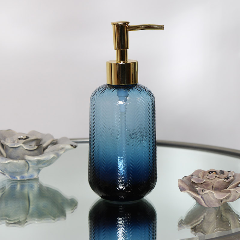 Blue Glass Bottle Soap / Lotion Dispenser