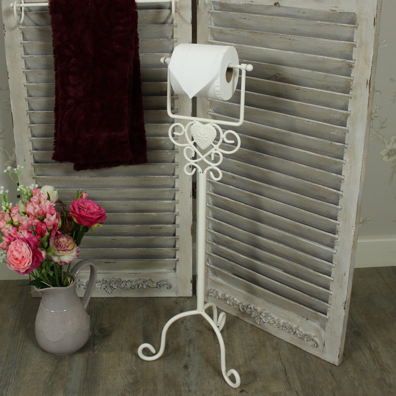 Cream Heart Floor Standing Toilet Roll Holder