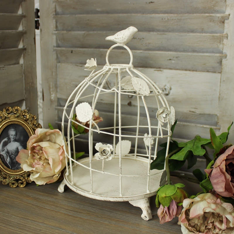 Cream Metal Decorative Bird Cage Candle Holder/Cake Stand