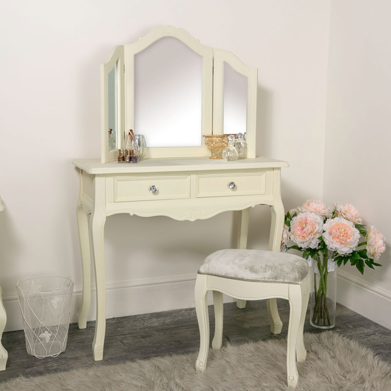 Dressing Table, Triple Mirror and Stool Set - Elise Cream Range