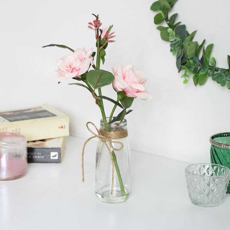 Faux Pale Pink Rose in Glass Jar