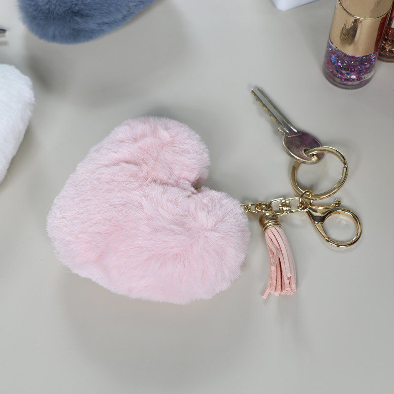 Fluffy Pink Heart Keyring / Bag Charm