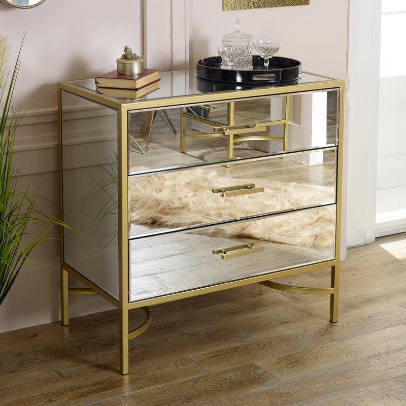 Gold Mirrored Chest of Drawers - Venus Range DAMAGED SECOND ITEM 8168