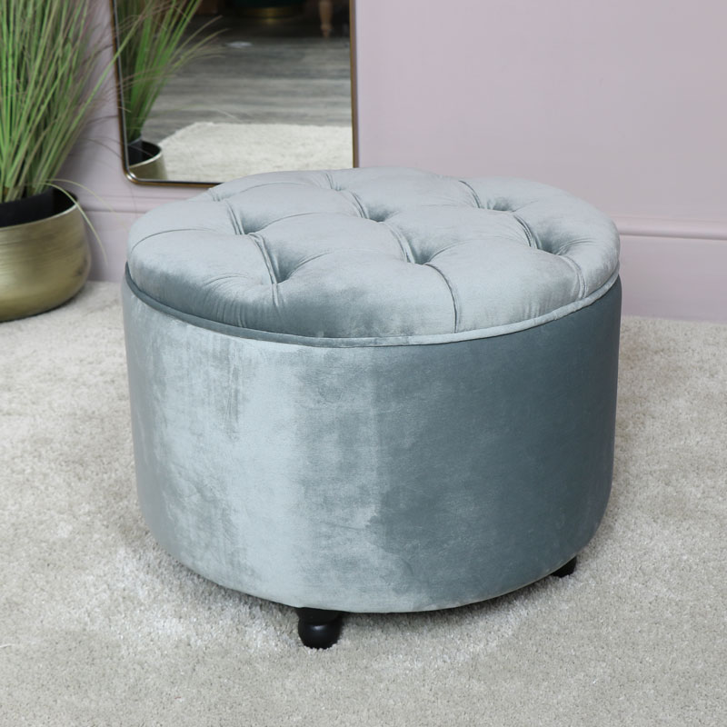 Grey Velvet Footstool