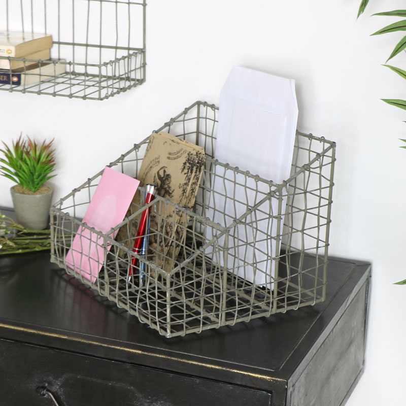 Industrial Grey Wire Desk Organiser 