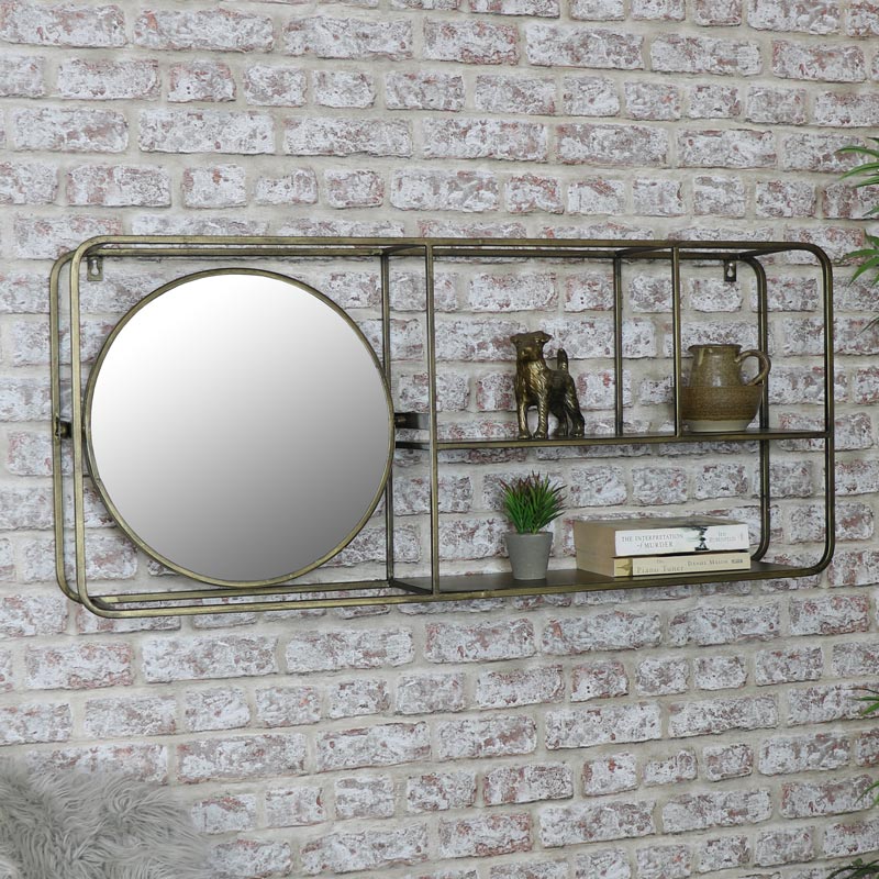 Industrial Mirrored Wall Shelving Unit 