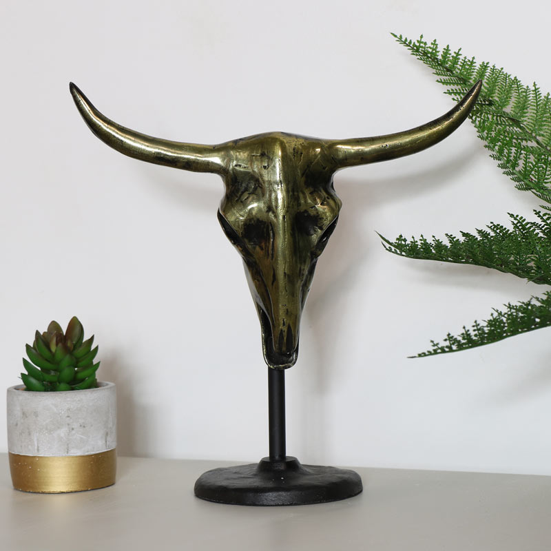 Large Bronzed Buffalo Skull on Stand