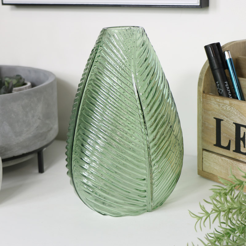 Large Green Leaf Glass Vase