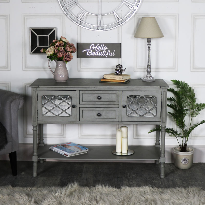 Large Grey Mirrored Sideboard Storage – Vienna Range DAMAGED SECOND 1045