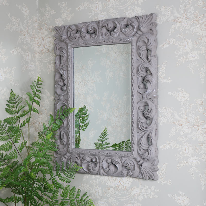 Large Ornate Rustic Grey Wall Mirror 66cm x 86cm