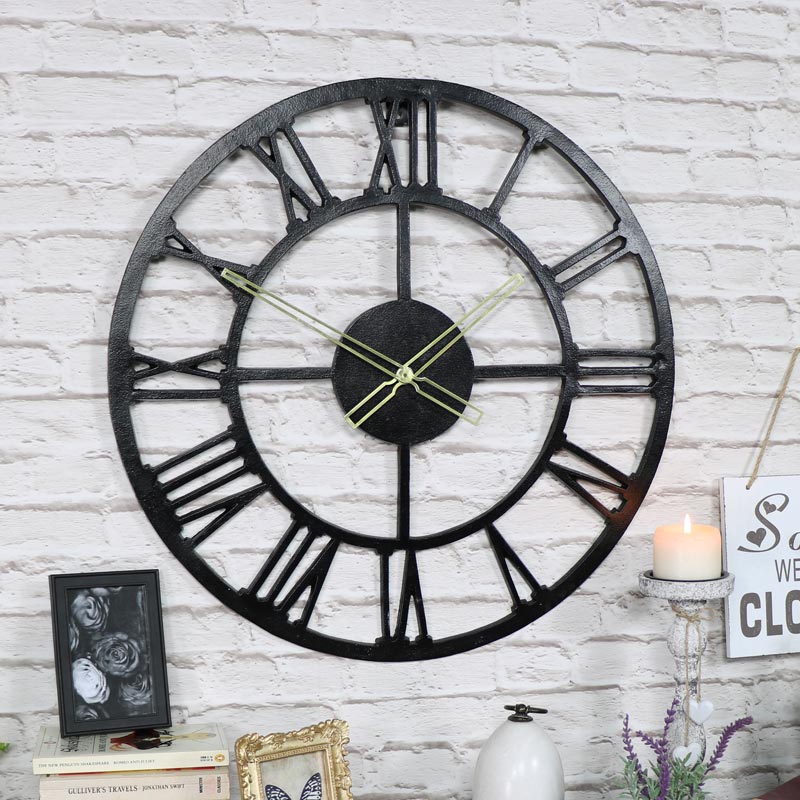 Large Rustic Black Skeleton Wall Clock