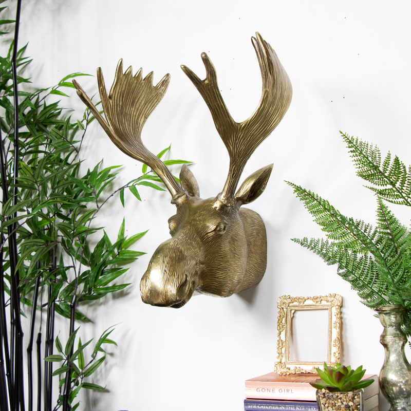 Large Vintage Gold Wall Mounted Moose Head