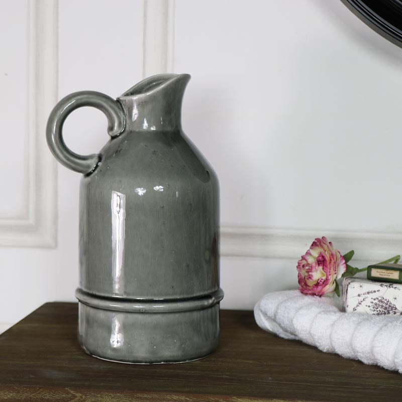 Large Vintage Grey Ceramic Glazed Jug