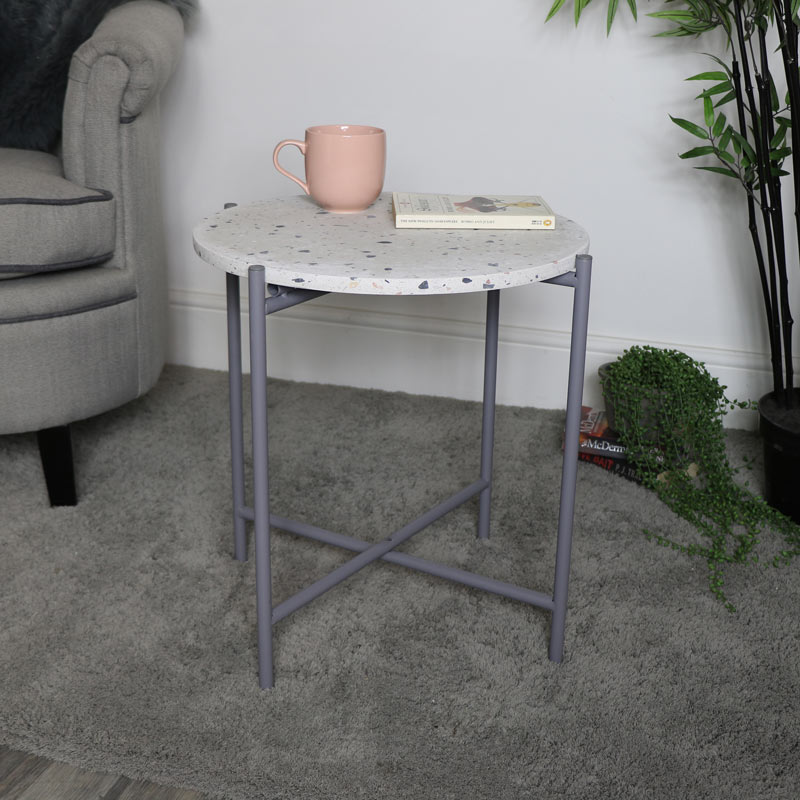 Large White Terrazzo & Grey Metal Table 