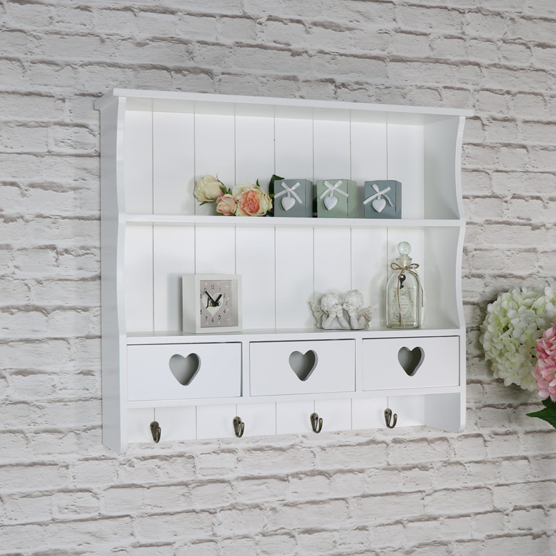 Large White Wall Shelf with Heart Drawer Storage DAMAGED SECONDS ITEM 3037