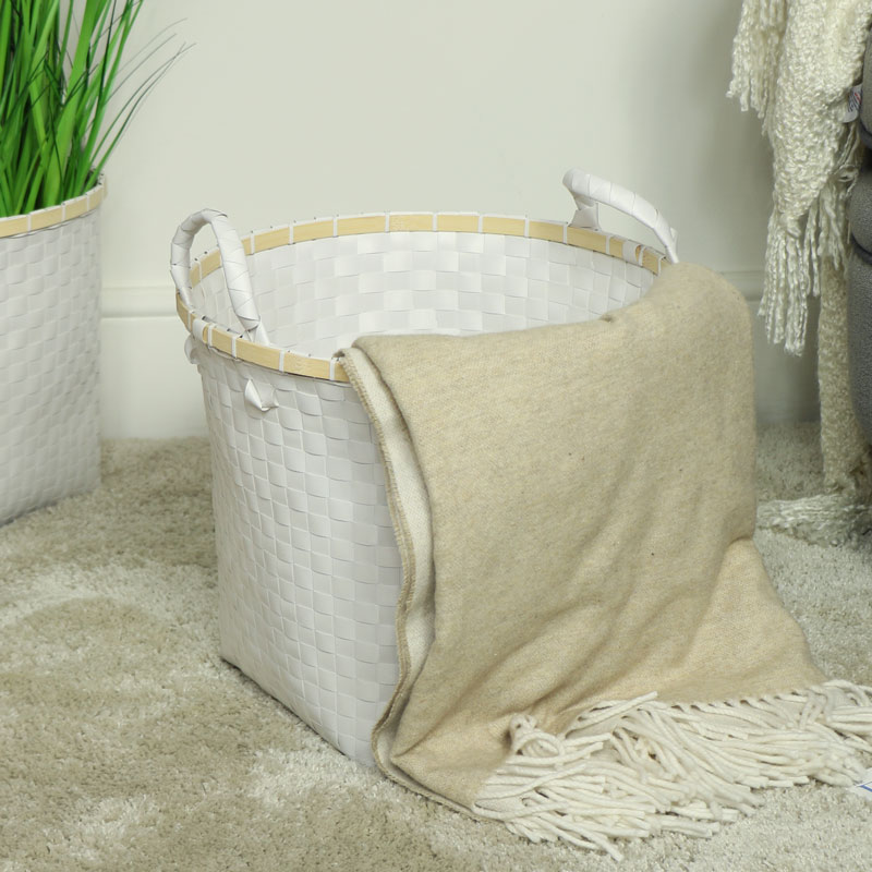 White Woven Laundry Storage Basket 