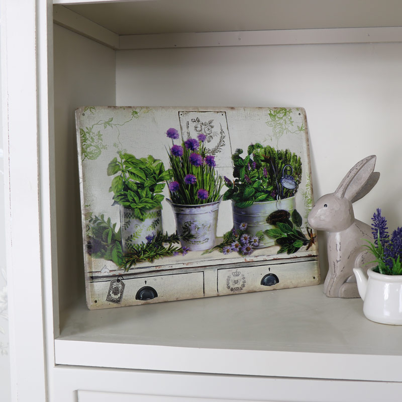 Lavender in Pots on Embossed Metal Wall Plaque