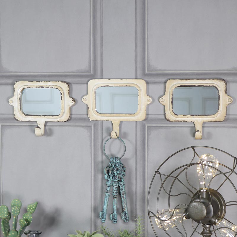 Metal Wall Mirror with Coat Hook