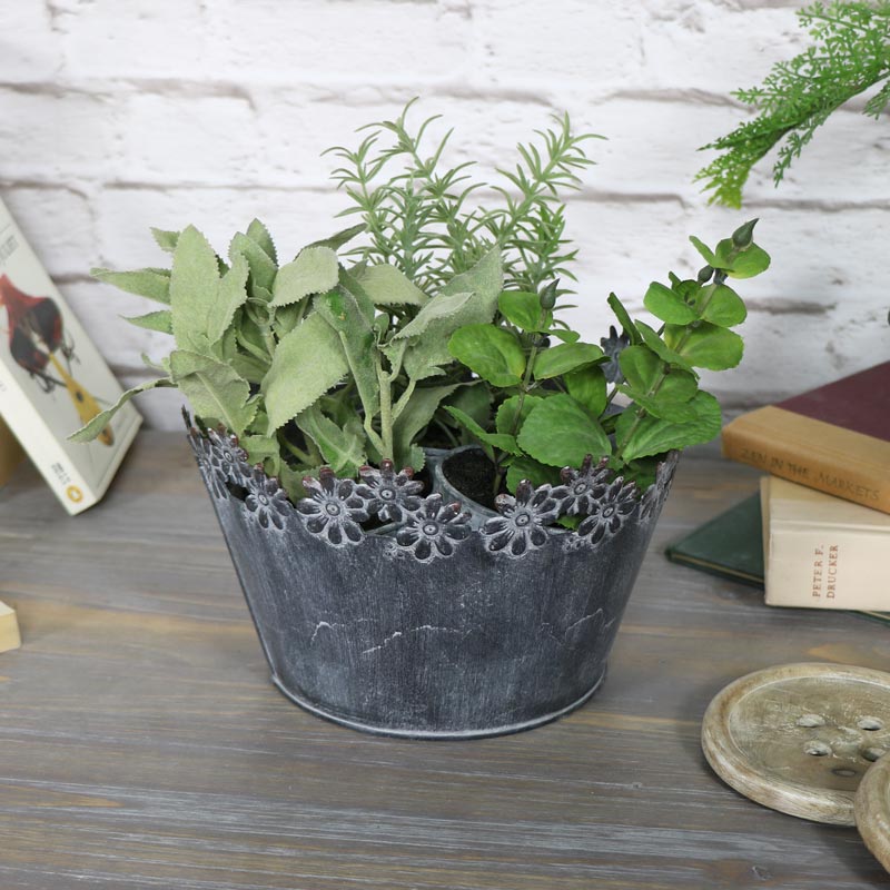 Ornate Grey Metal Planter