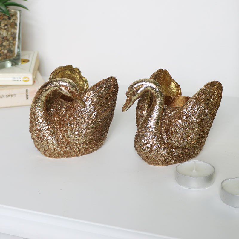 Pair of Gold Swan Candle Holders 