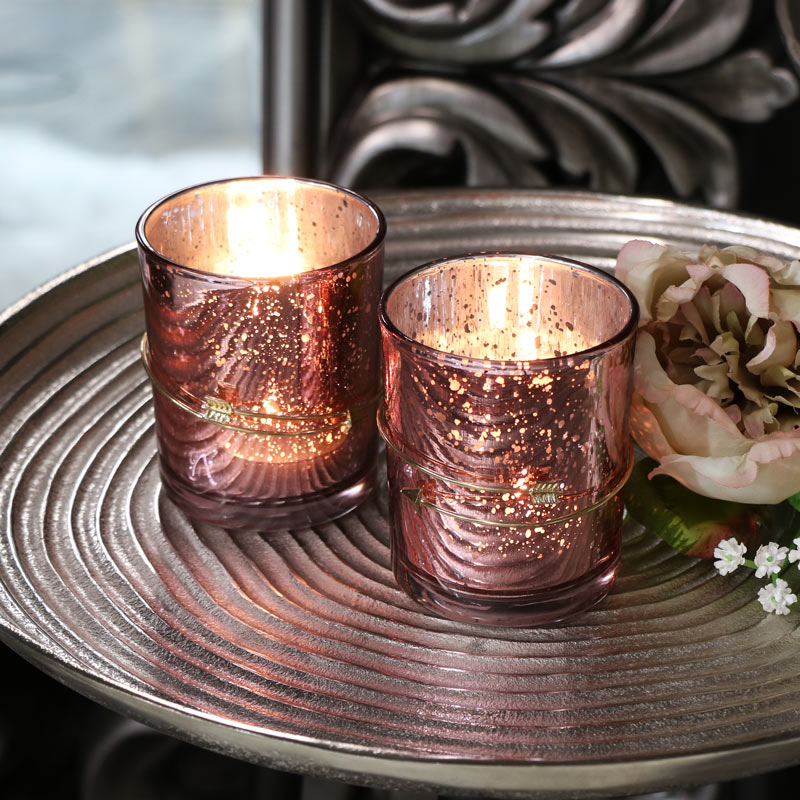 Pair of Pink Glass Tealight Candle Holders