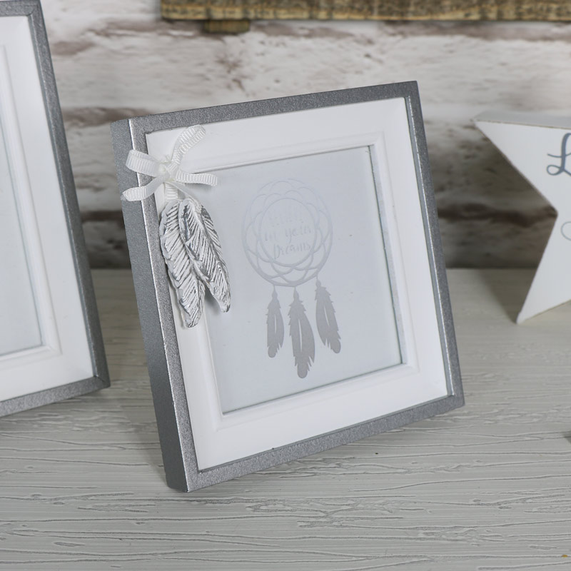 Pretty Silver Square Feather Photograph Frame