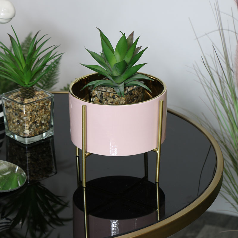 Round Pink Planter on Stand