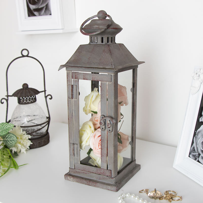 Rustic Grey Metal Candle Lantern