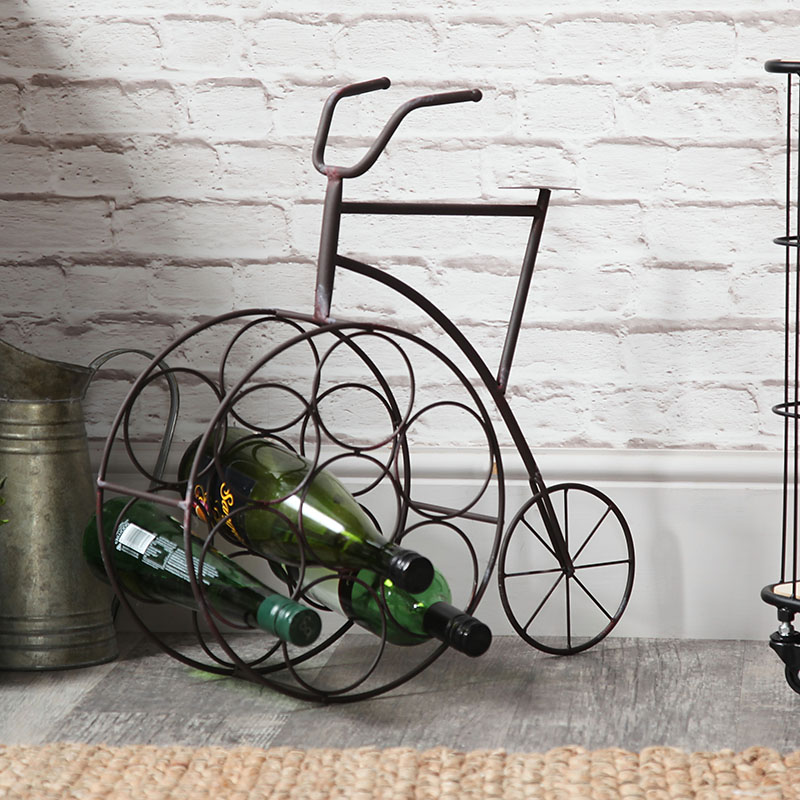 Rustic Metal Penny Farthing Wine Rack