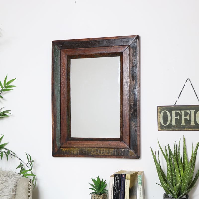 Rustic Recycled Wood Wall Mirror 49cm x 64cm