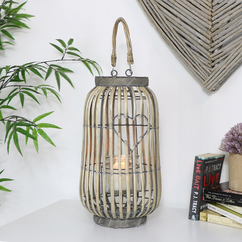 Rustic Wicker Heart Candle Lantern