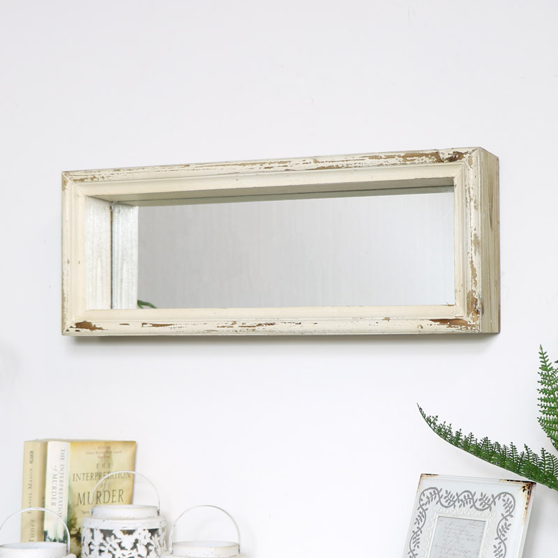 Rustic Wood Framed Wall Mirror 22cm x 56cm