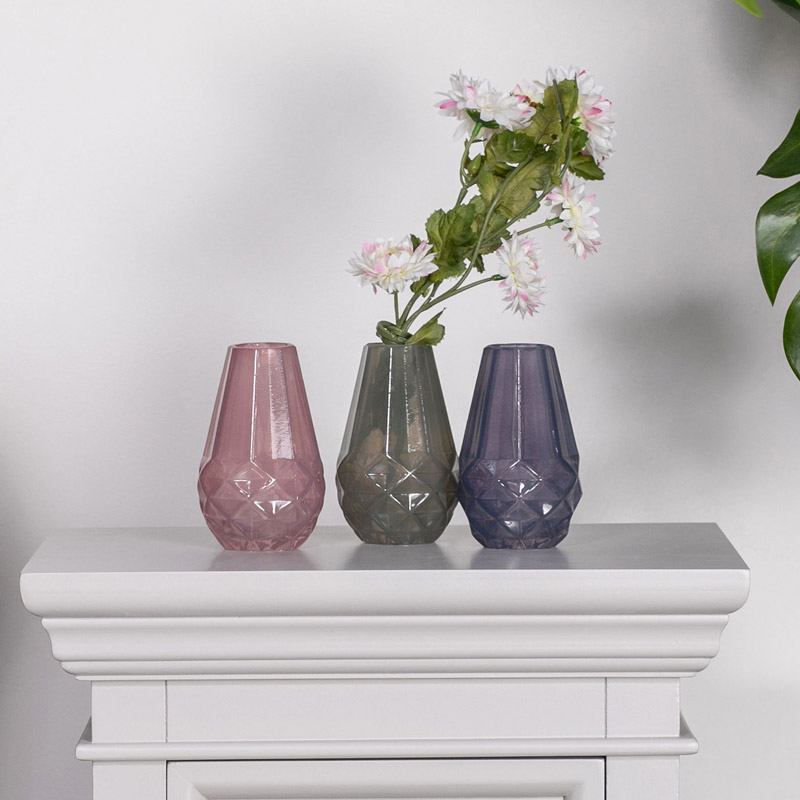 Pink, Grey & Purple Glass Bud Vase Set