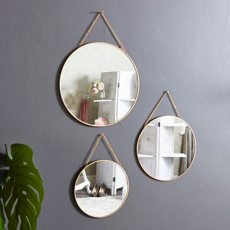 Set of 3 Gold Framed Circle Mirrors