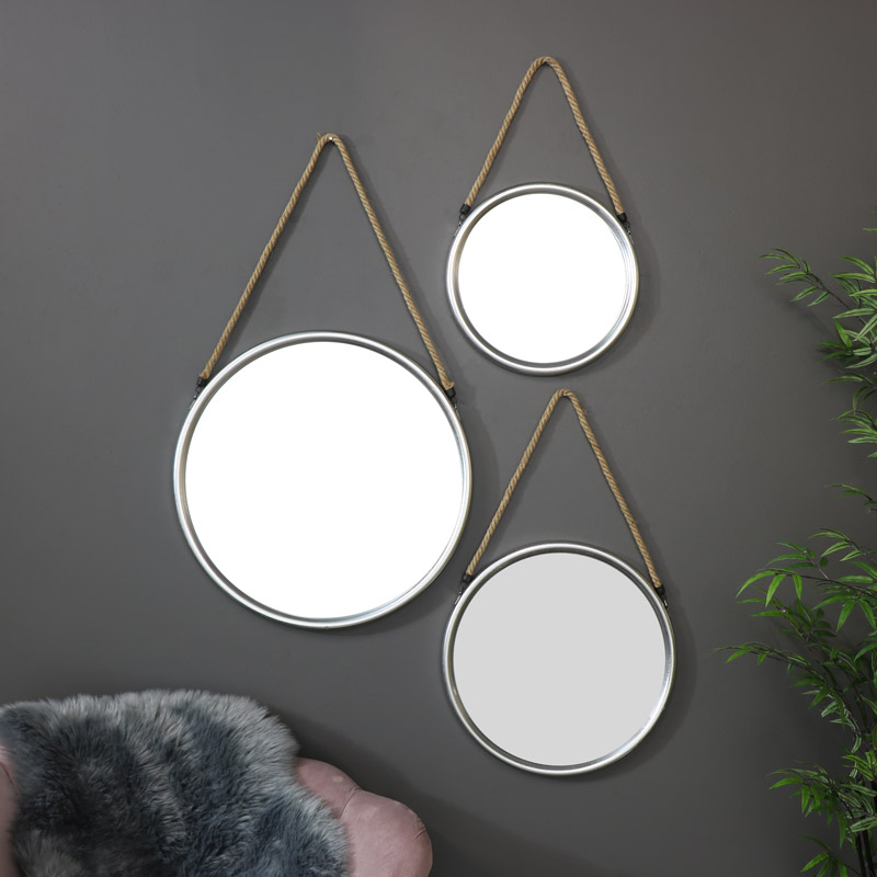 Set of 3 Round Silver Wall Mounted Mirrors