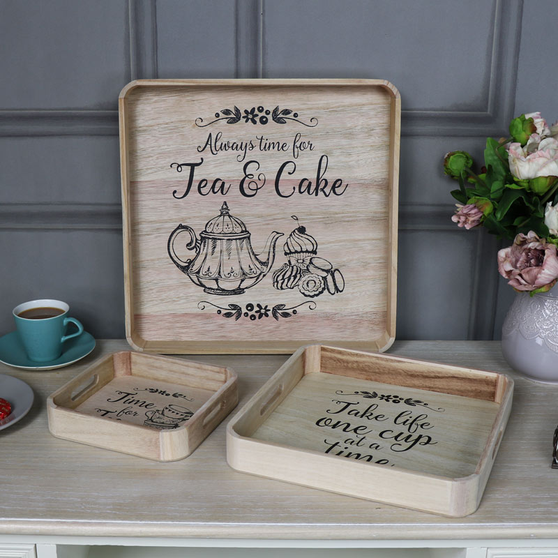 Set of 3 Square Tea Serving Trays