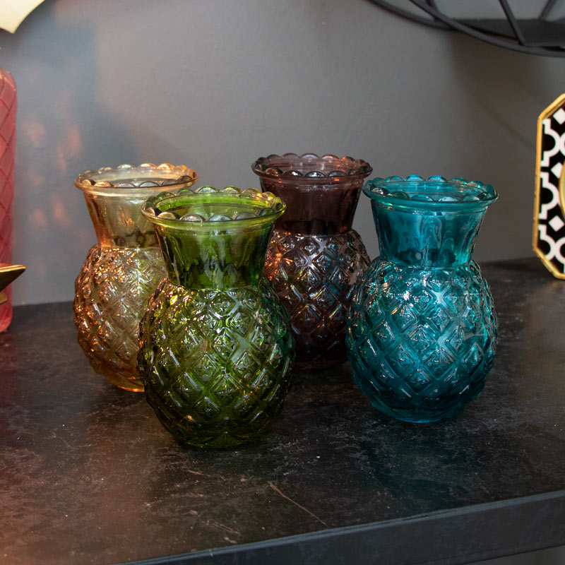 Set of 4 Colourful Glass Pineapple Vases