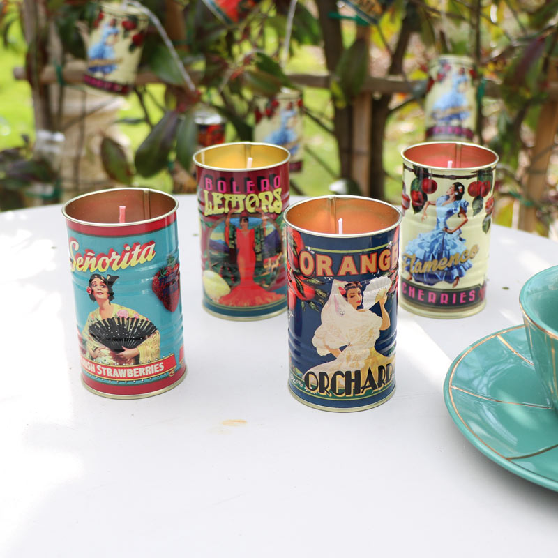 Set of 4 Fruit Scented Candles in Vintage Tin Pots