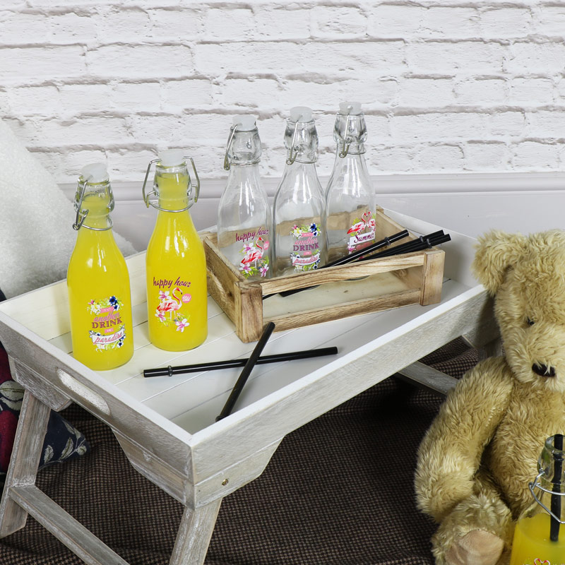 Set of 6 Glass Bottles In A Wooden Crate 