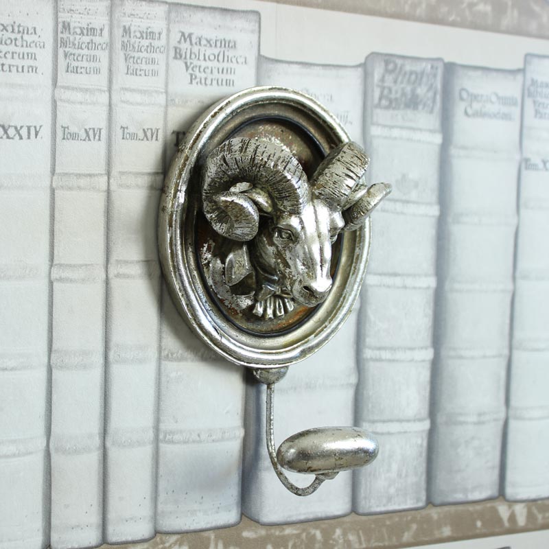 Silver Mounted Ram Wall Hook